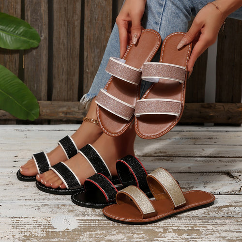 Damen Sportliche Sandalen mit Glitzerelementen und verstellbaren Riemen EB