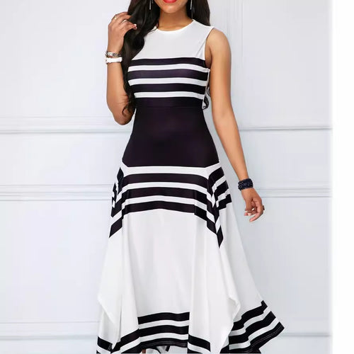 Damen asymmetrisches Maxikleid mit Streifenmuster EB