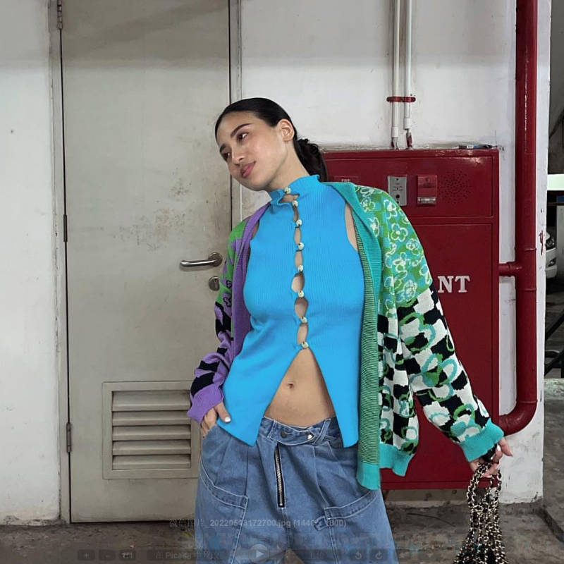 Damen Ärmelloses Stricktop mit einzigartiger Knopfleiste EB