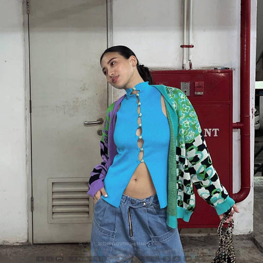 Damen Ärmelloses Stricktop mit einzigartiger Knopfleiste EB