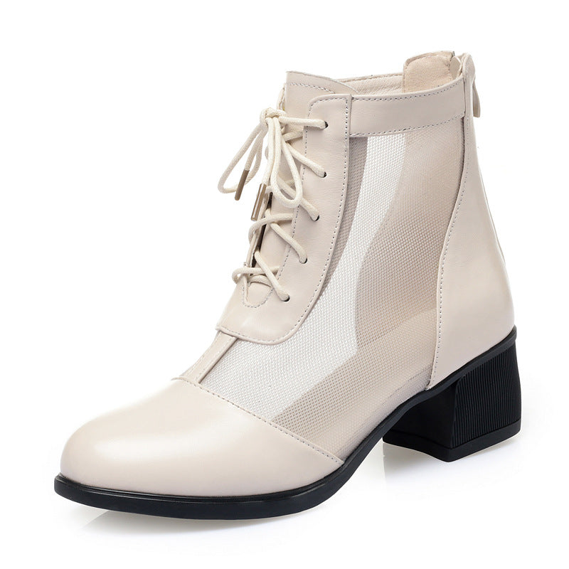 Damen Elegante Schnürstiefeletten mit atmungsaktiver Netzstruktur und komfortablem Blockabsatz EB