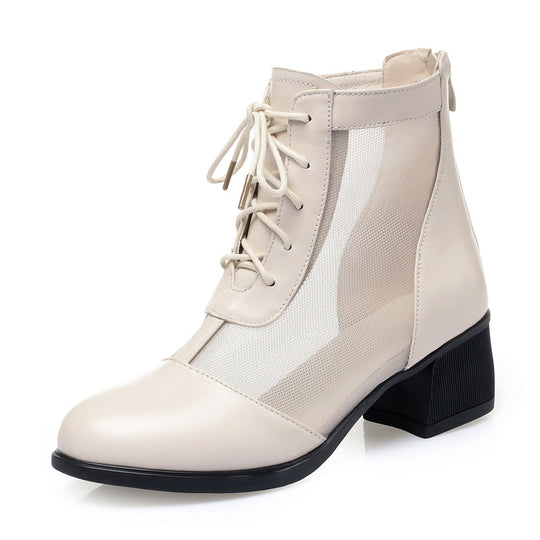 Damen Elegante Schnürstiefeletten mit atmungsaktiver Netzstruktur und komfortablem Blockabsatz EB