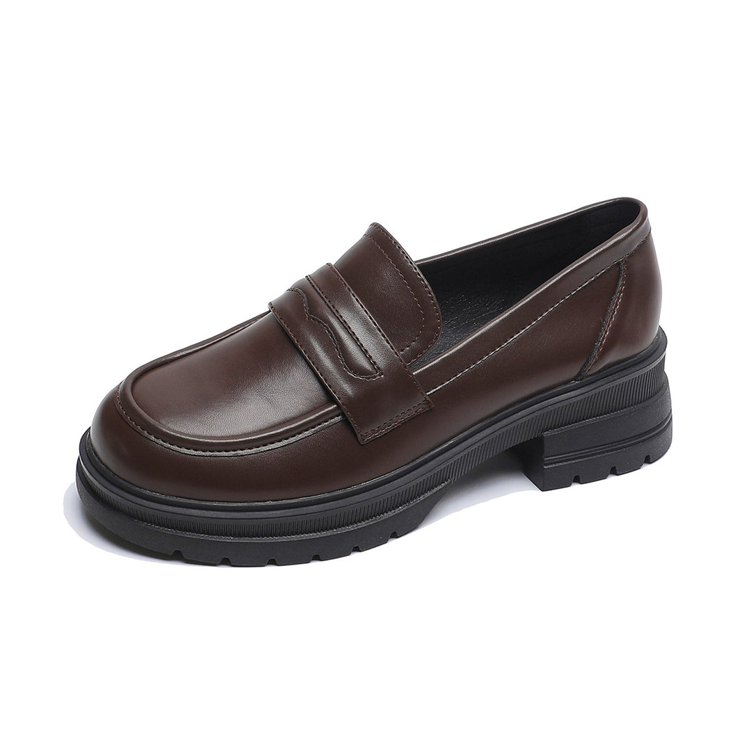 Damen Mokassin-Schuhe mit modischer Schnallenverzierung und komfortablem Blockabsatz EB