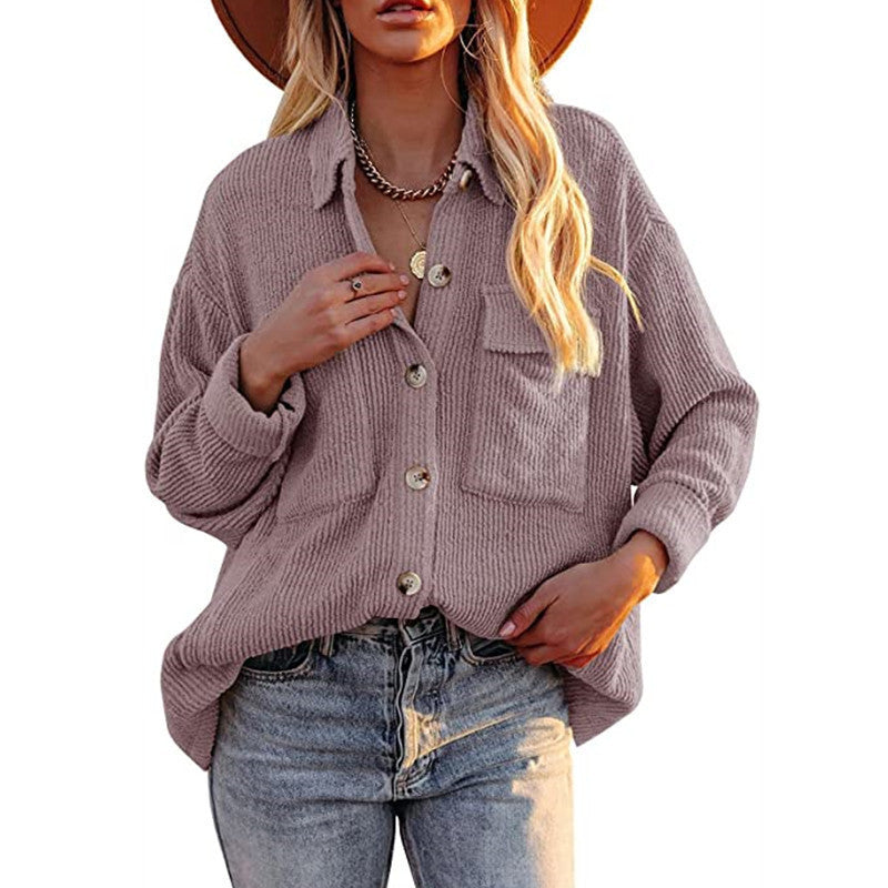 Damen Lässige Strickjacke mit Knopfleiste und Taschen EB