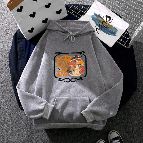 Damen nan leichter Oversize Kapuzenpullover mit Herz‑EKG‑Motiv, langen Kordeln und elastischem Bund EB