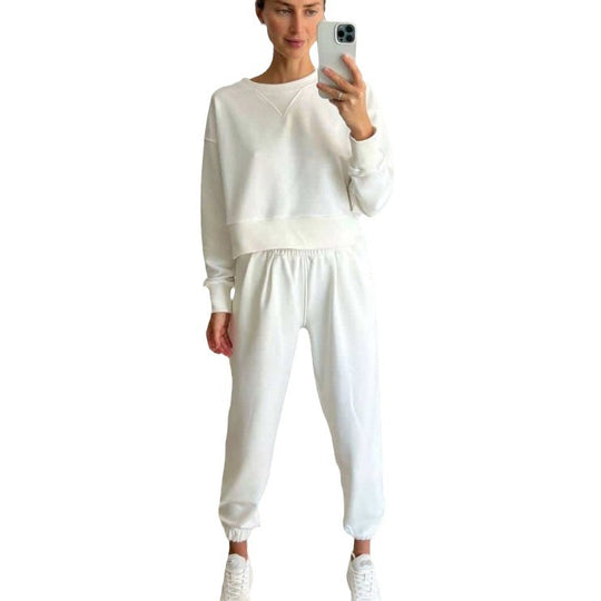 Damen nan Cropped-Sweater-Set mit V-Nahtdetail und hoher Taille Jogginghose EB