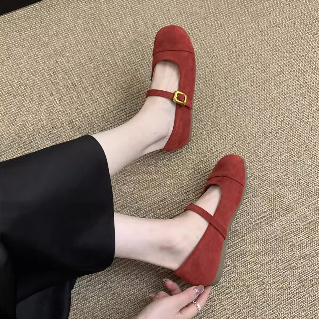 Damen Ballerinas mit modischem Riemchen und goldener Schnalle EB