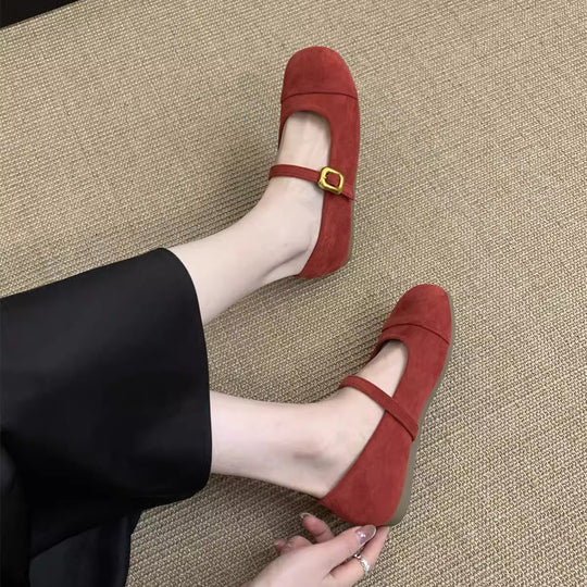 Damen Ballerinas mit modischem Riemchen und goldener Schnalle EB