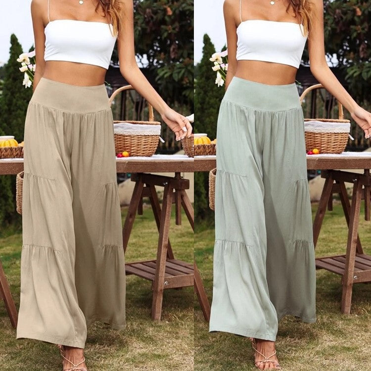 Damen weit geschnittene Sommerpalazzo-Hose mit hohem Bund und plisséierten Details EB