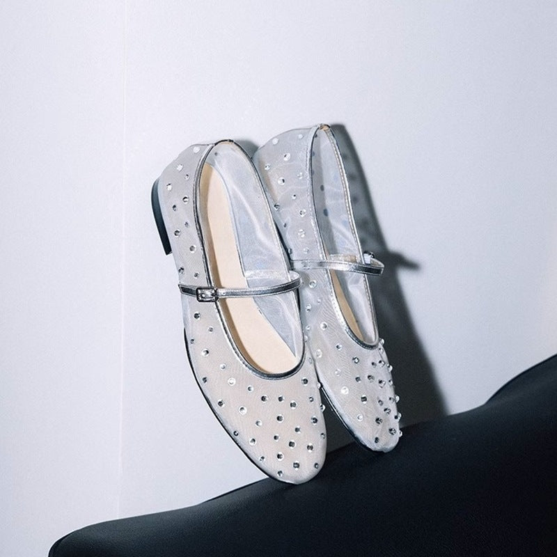 Damen Glitzernde Ballerinas mit verstellbarem Riemen und funkelnden Akzenten EB