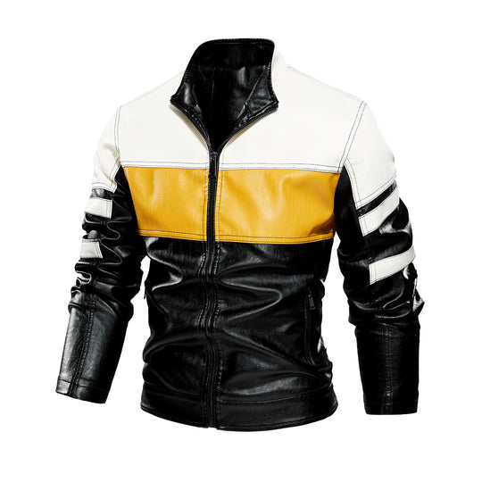 Herren modische Bikerjacke imitat mit kontrastierenden Farbpanelen EB