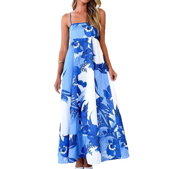 Damen Maxikleid mit filigranem Blumenmuster und schmalen Trägern EB