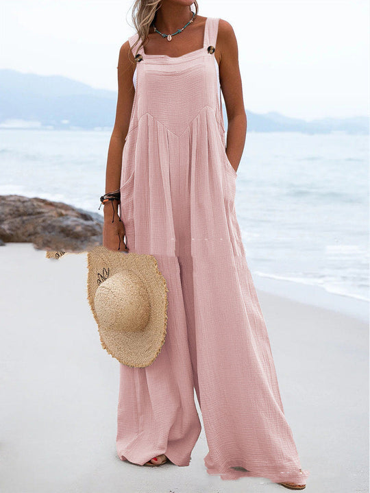 Damen luftiger Jumpsuit mit praktischen Taschen und verstellbaren Trägern EB