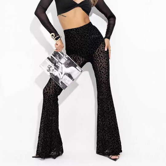 Damen Hoch taillierte Leoparden-Hose mit weitem Bein EB