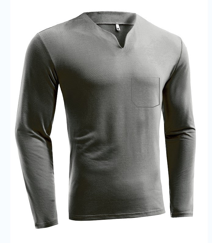 Herren nan Langarmshirt mit V-Ausschnitt Slim Fit Baumwollmix und elastischem Komfortbund EB