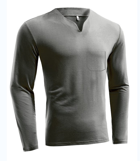 Herren nan Langarmshirt mit V-Ausschnitt Slim Fit Baumwollmix und elastischem Komfortbund EB
