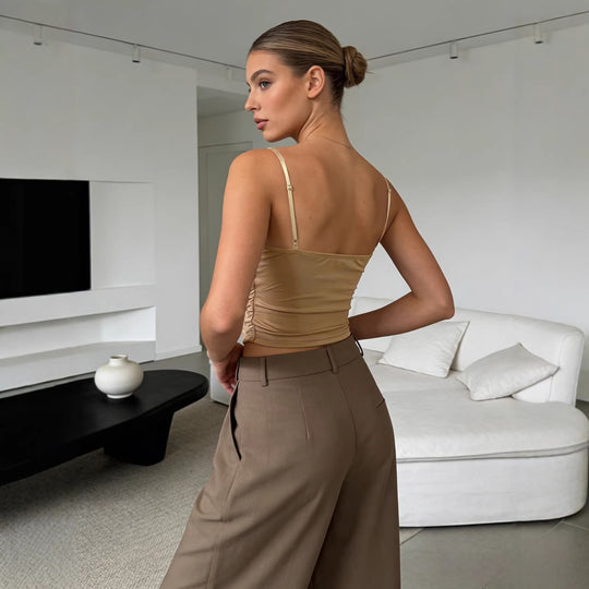 Damen Trendy Drapiertes Oberteil mit feiner Goldapplikation EB