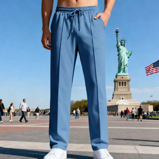 Herren Weite Travel-Loungehose mit Bügelfalte, elastischem Tunnelzug und seitlichen Eingrifftaschen EB