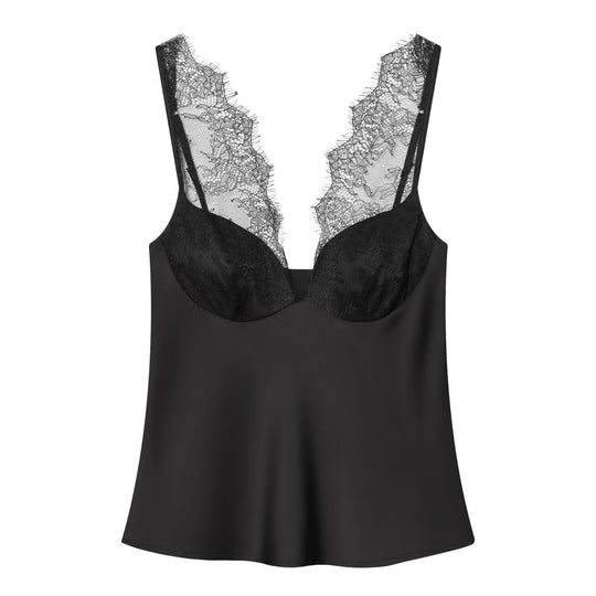 Damen elegantes Camisole-Top mit Spitzenbesatz und hochwertigem Stoff EB