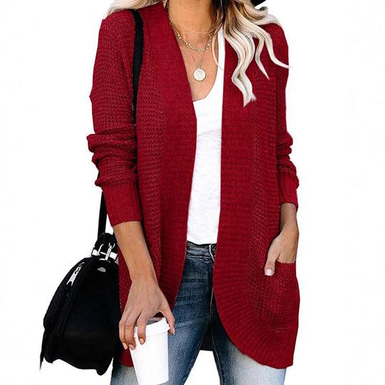 Damen legerer Strickmantel mit Taschen und offenen Front EB