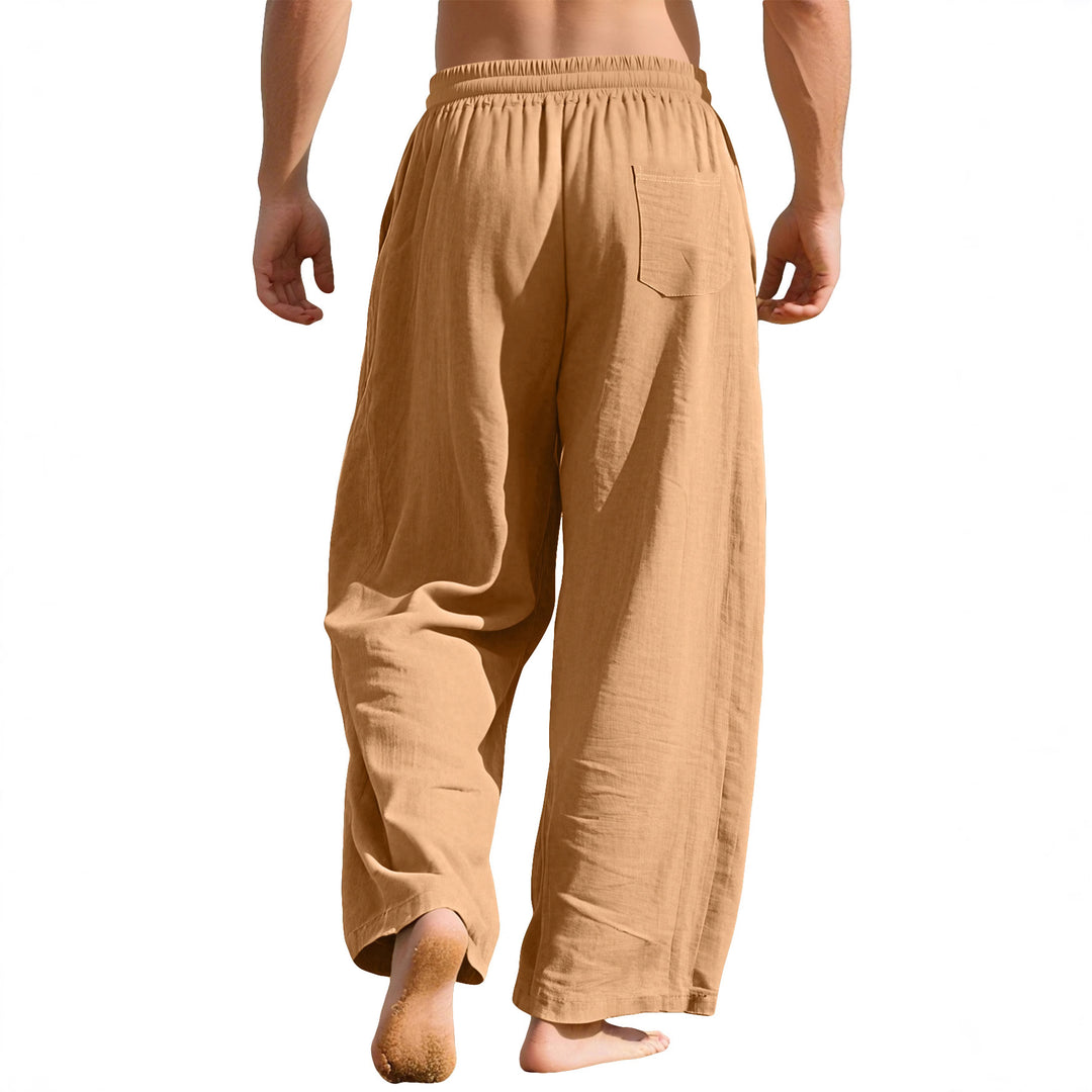 Herren nan leichte Leinen-Loungehose mit elastischem Bund und Seitentaschen EB