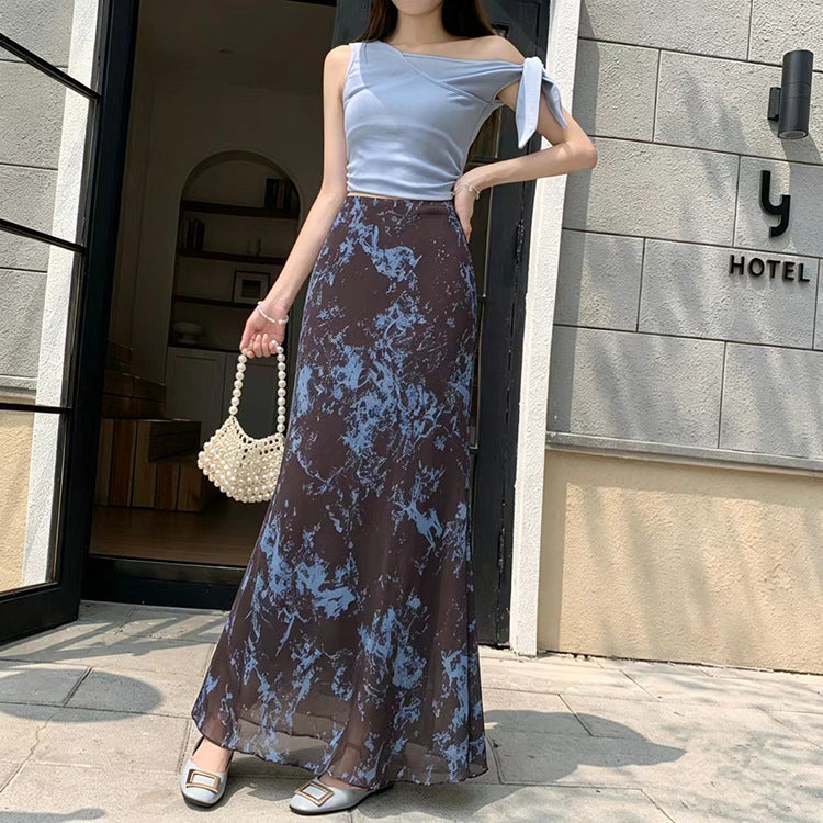 Damen  fließender Maxirock mit A-Linie und feinem Vintage-Print EB