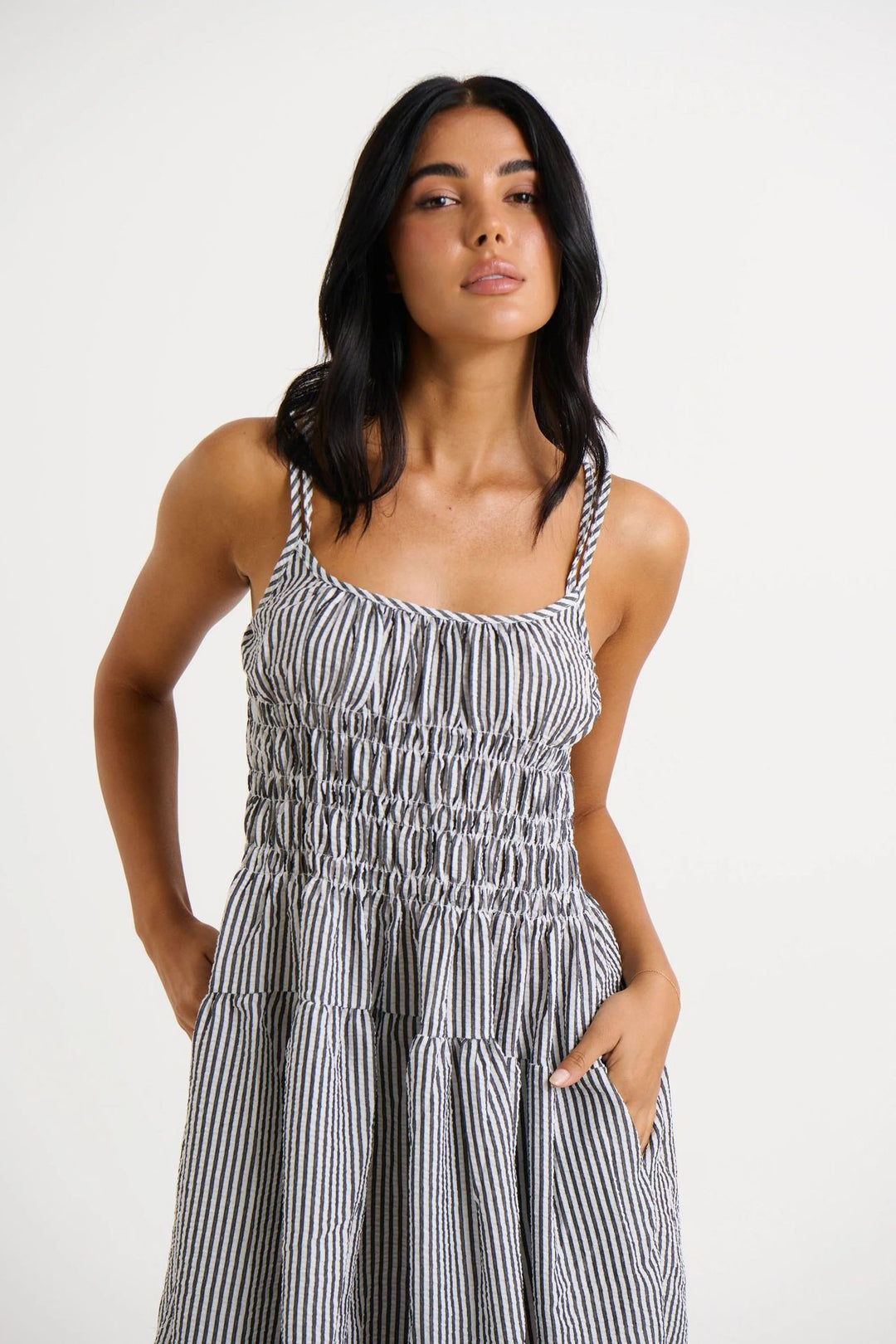 Damen luftiges Maxikleid mit Gummizug und Taschen EB