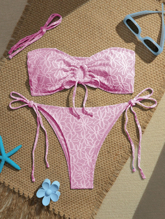 Damen Bandeau-Bikini-Set mit verspielten Rüschendetails EB