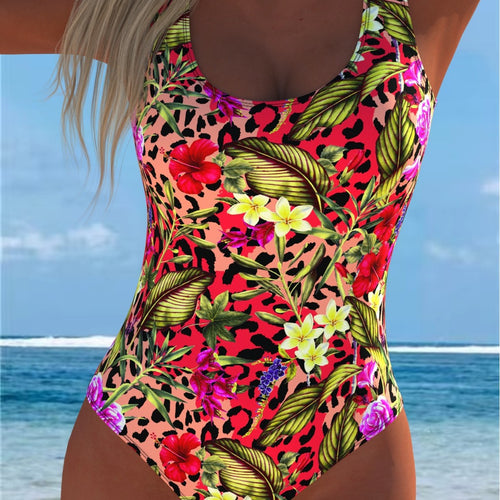 Damen Einteiliger Badeanzug mit floralen Akzenten und sportlichem Schnitt EB