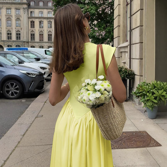 Damen Langes figurumspielendes Sommerkleid mit Längsnaht und elegantem Bund EB