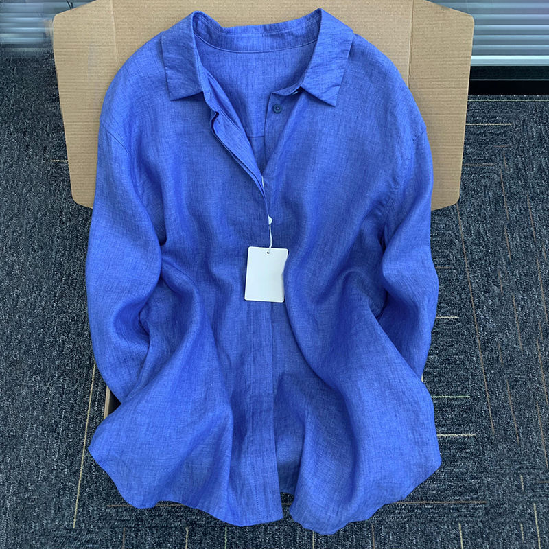 Damen Leichte Bluse Aus Atmungsaktivem Leinen mit Lässigem Schnitt EB