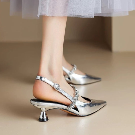 Damen Slingback-Pumps mit glamourösem Strass-Detail EB