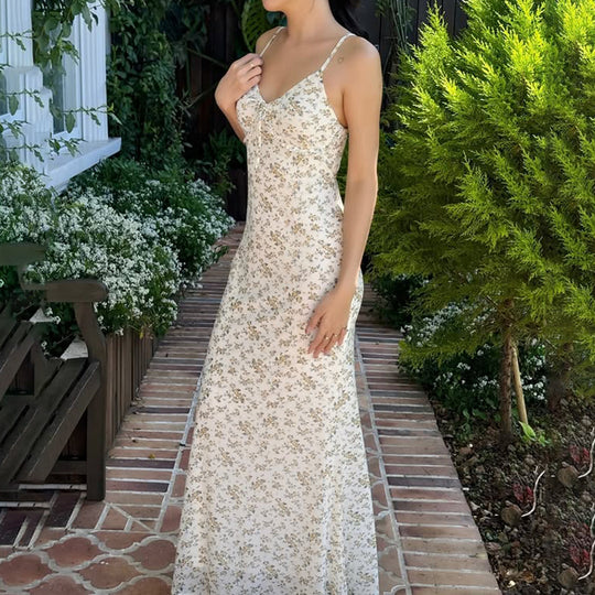 Damen Exquisites Trägerkleid mit floralem Muster und bindbarem Dekolleté EB