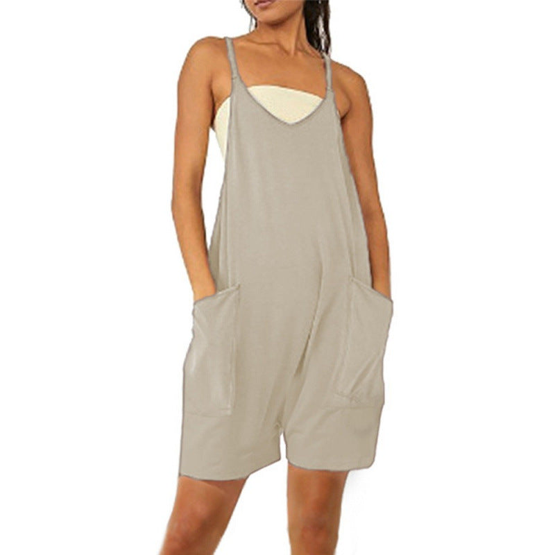 Damen Lässiger Jumpsuit mit tiefem Ausschnitt und praktischen Taschen EB