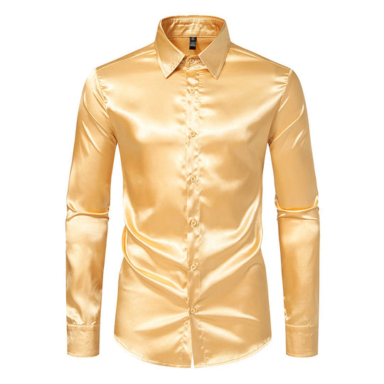 Herren Elegantes Satin-Hemd mit modernem Kragen und feiner Textur EB