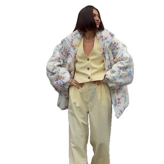 Damen Blumenmuster Übergröße Daunenjacke EB