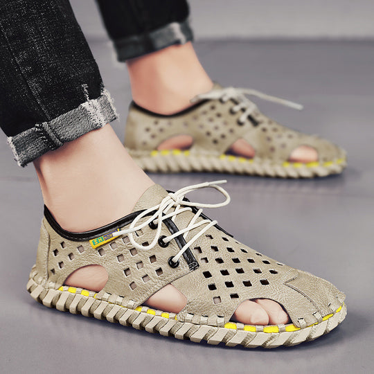 Herren Atmungsaktive Leder-Sandalen mit perforiertem Design und rutschfester Sohle EB