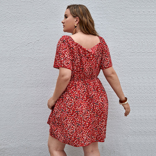 Damen Blütensommerkleid mit V-Ausschnitt und lockeren Ärmeln EB