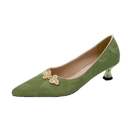 Damen elegante Spitze Pumps mit floralem Schmuckdetail EB