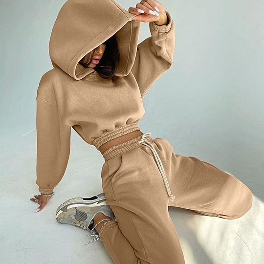 Damen modisches Set aus lässigem Hoodie mit elastischem Bund und Freizeit-Hose EB