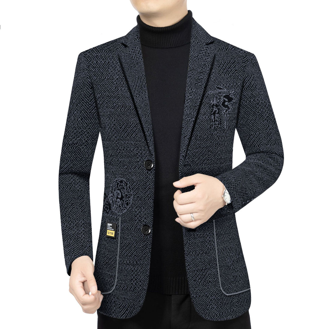 Herren Taillierter Strickblazer im Bouclé-Look mit aufgesetzten Taschen EB