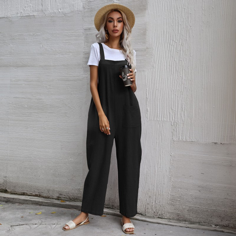 Damen Lässiger Jumpsuit mit praktischen Taschen und verstellbaren Trägern EB