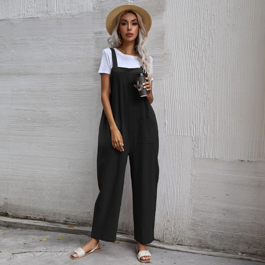 Damen Lässiger Jumpsuit mit praktischen Taschen und verstellbaren Trägern EB