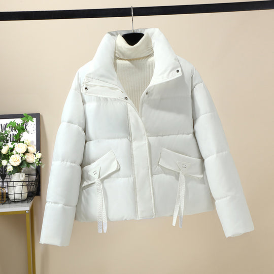 Damen Kurzgeknöpfte Steppjacke mit hohem Kragen und seitlichen Taschen EB