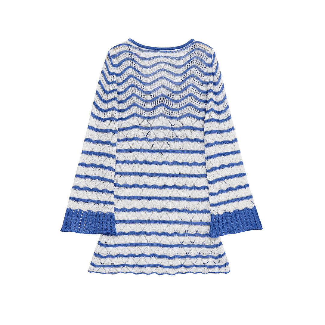 Damen Strickoberteil mit modernem Wellenmuster und schickem Cut-Out EB