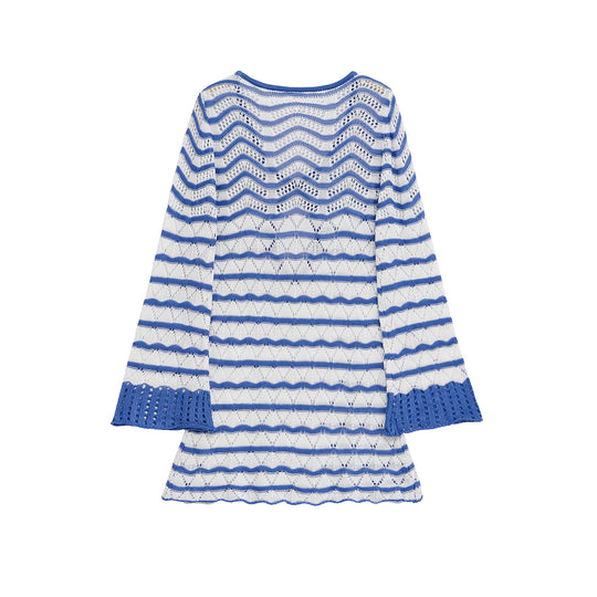 Damen Strickoberteil mit modernem Wellenmuster und schickem Cut-Out EB