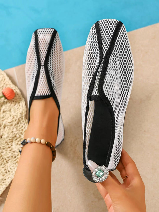 Damen atmungsaktive Mesh-Ballerinas mit funkelndem Akzent EB
