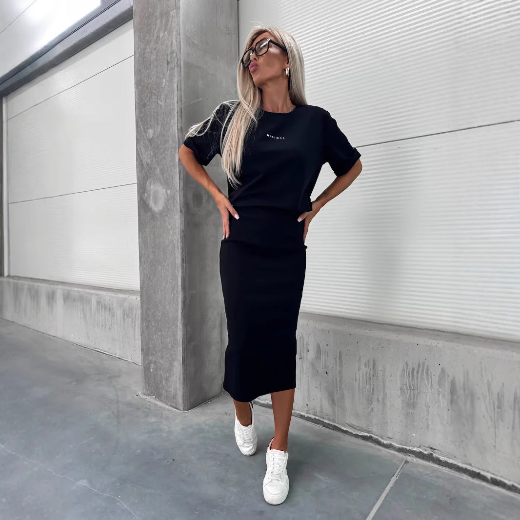 Damen zweiteiliges Strick-Set mit oversized Boxy-Shirt und figurumspielendem Midirock mit Seitenschlitz EB