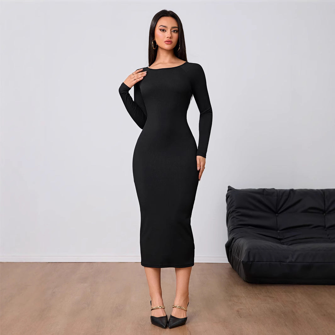 Damen figurbetontes Stretch-Midikleid mit U‑Boot‑Ausschnitt und figurformendem Rippstrick Eichborn Berlin