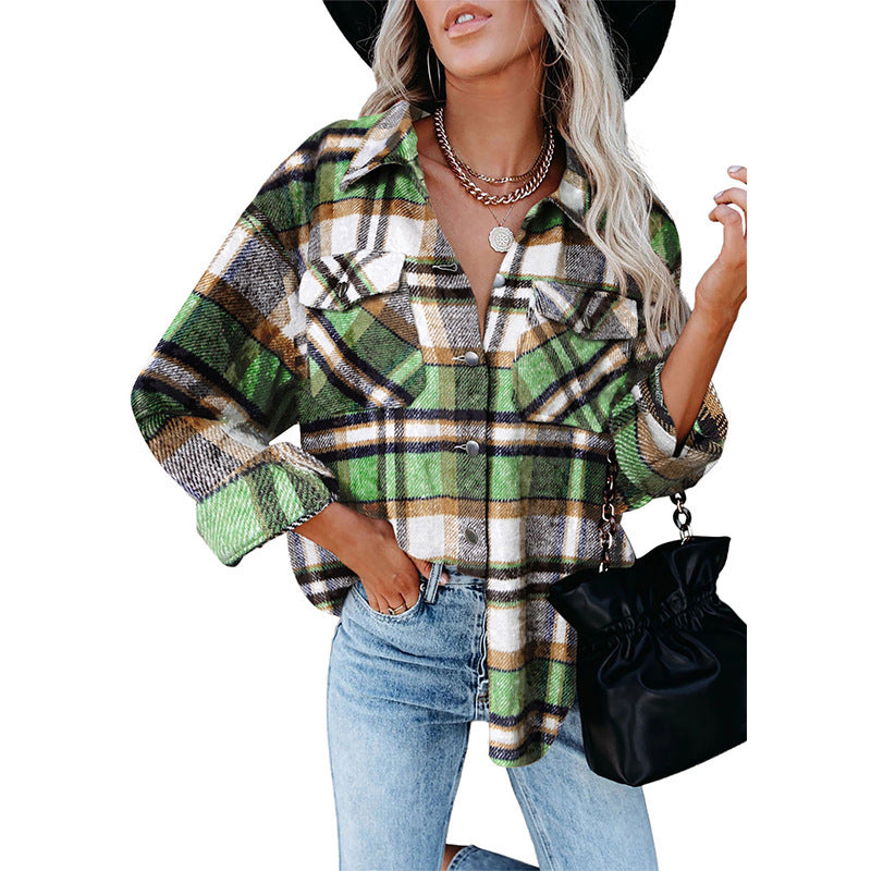 Damen Karierte Overshirt Jacke EB